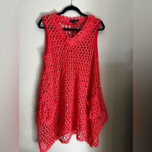 Cover Up for Swimsuit or Red Crochet Sleeveless Top Salmon/Pink colored size L